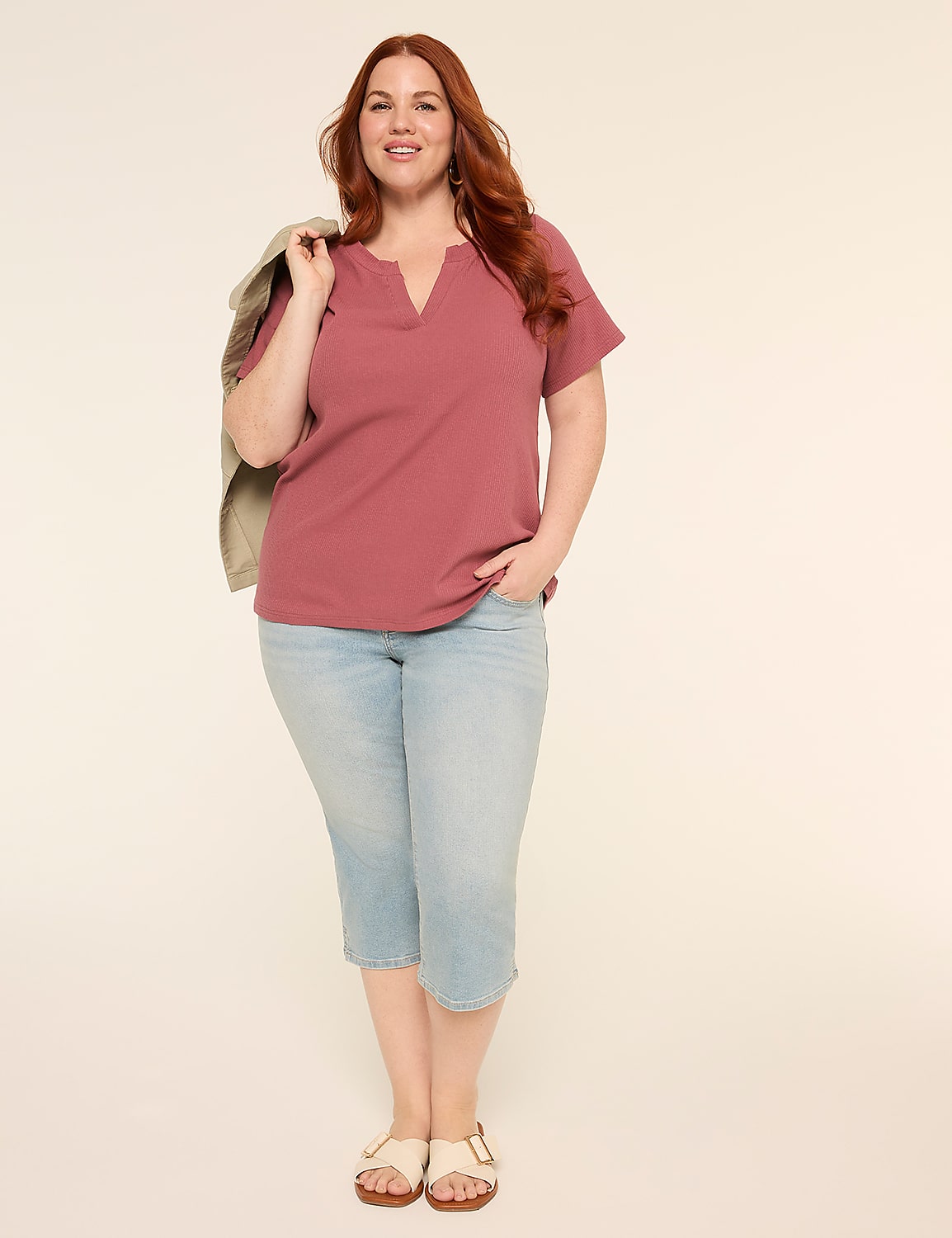 Short-Sleeve V-Notch Neck Top Product Image 3