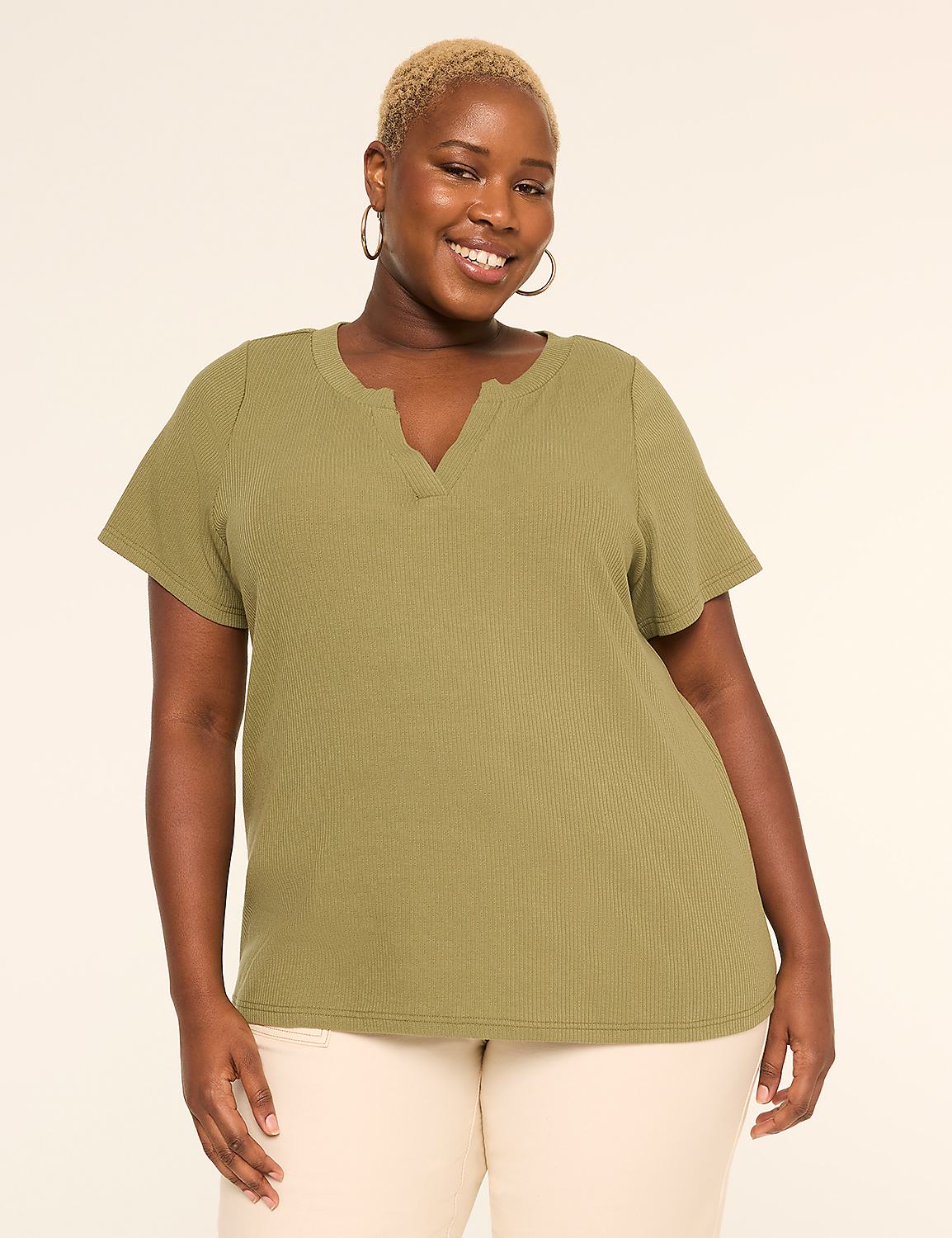 Short-Sleeve V-Notch Neck Top Product Image 1