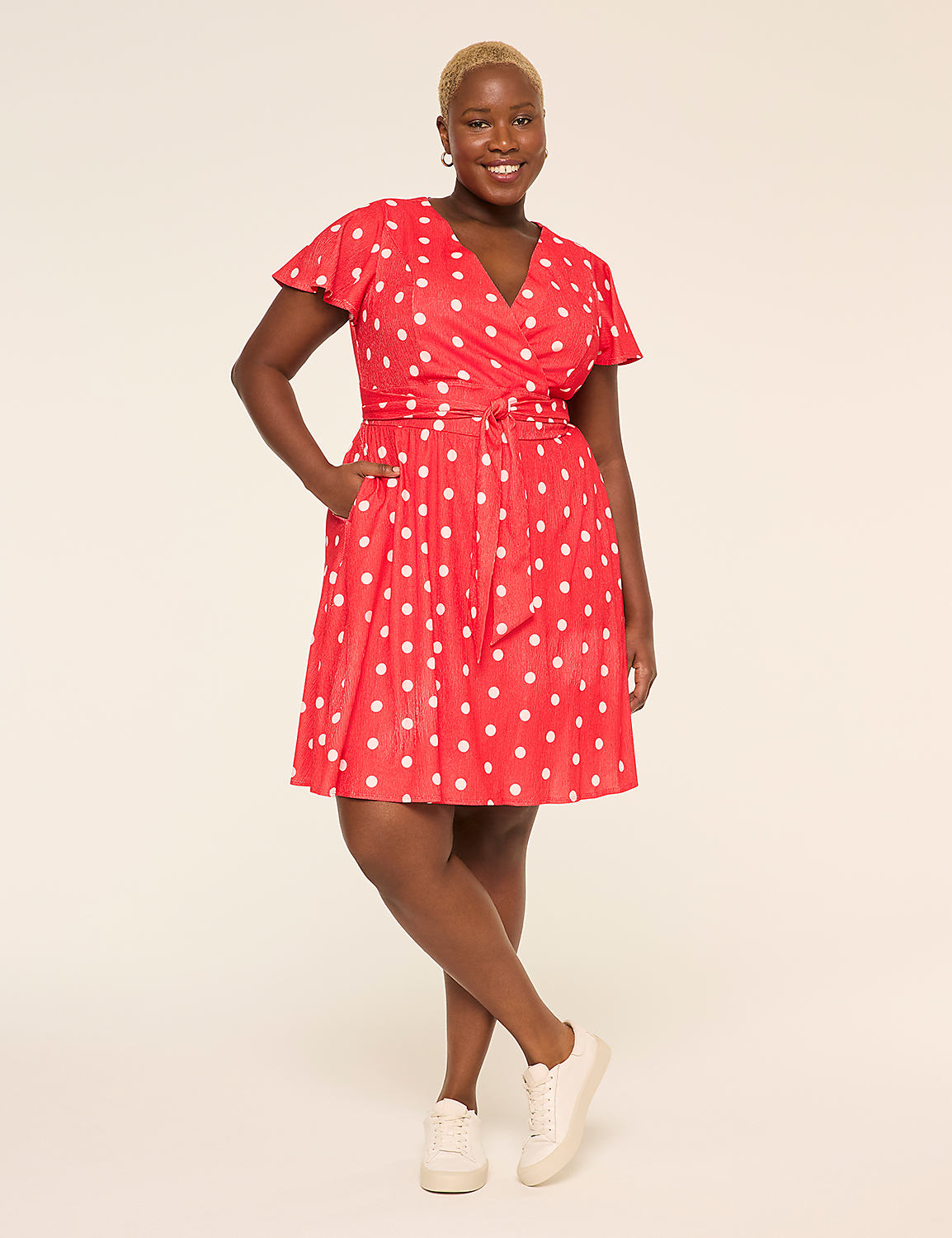 Lena Flutter-Sleeve Short Dress Product Image 1