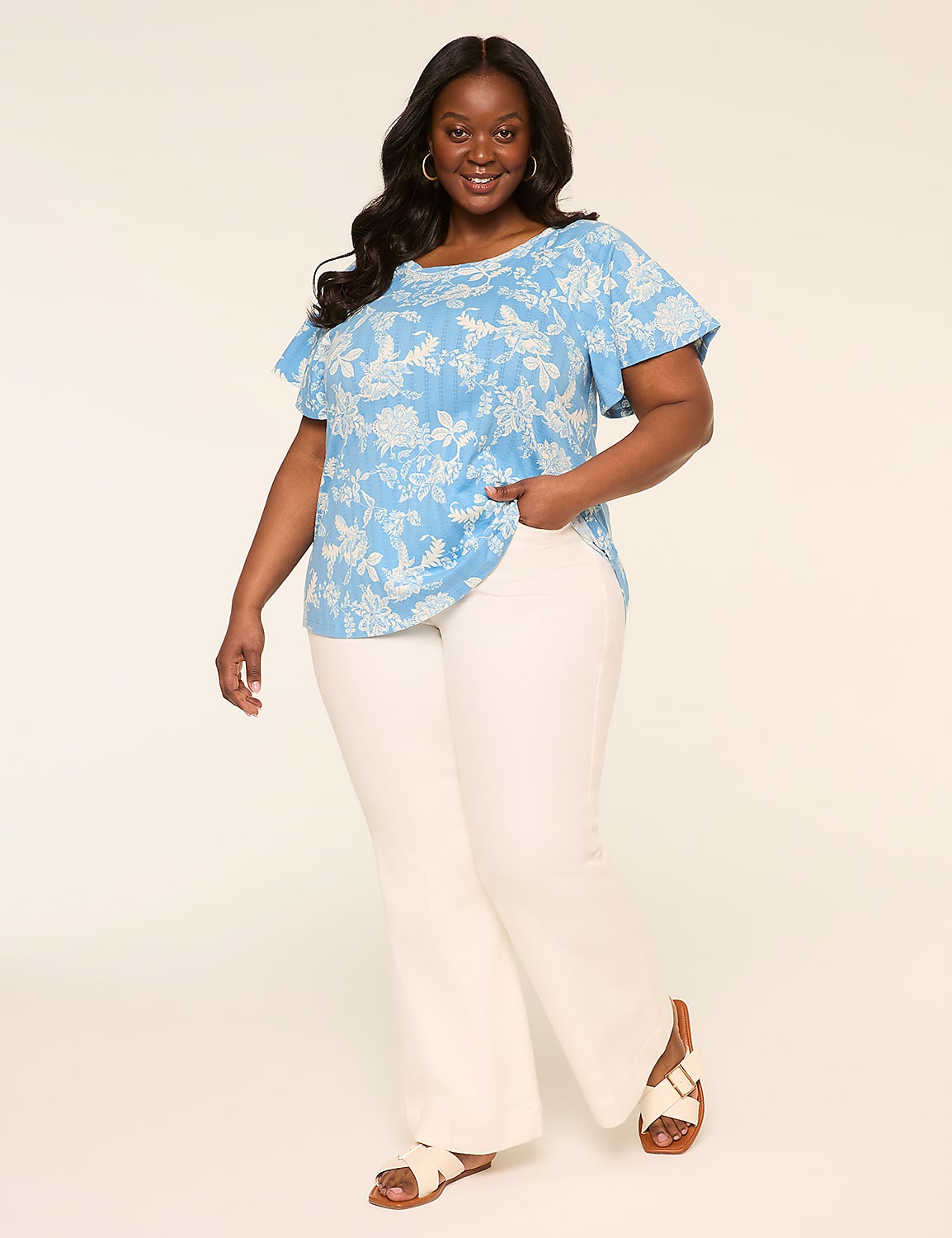 Shirred Flutter-Sleeve Top Product Image 3