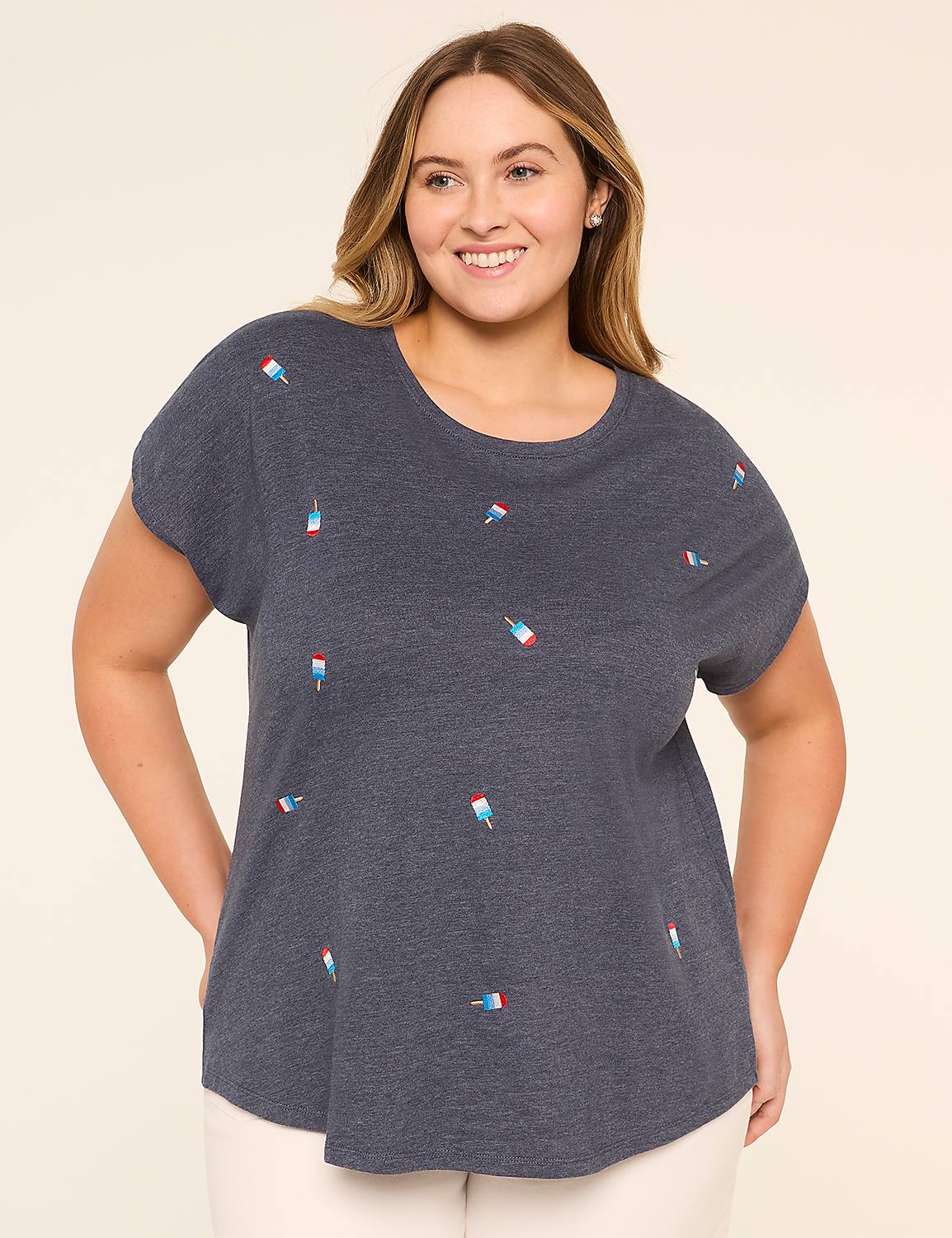 Dolman-Sleeve Embroidered Popsicles Tee Product Image 1