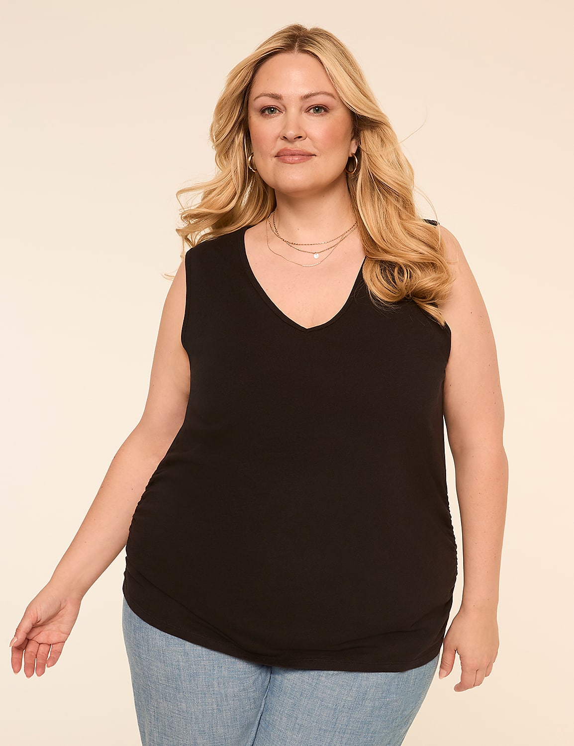 V-Neck Side-Ruched Tank Product Image 1