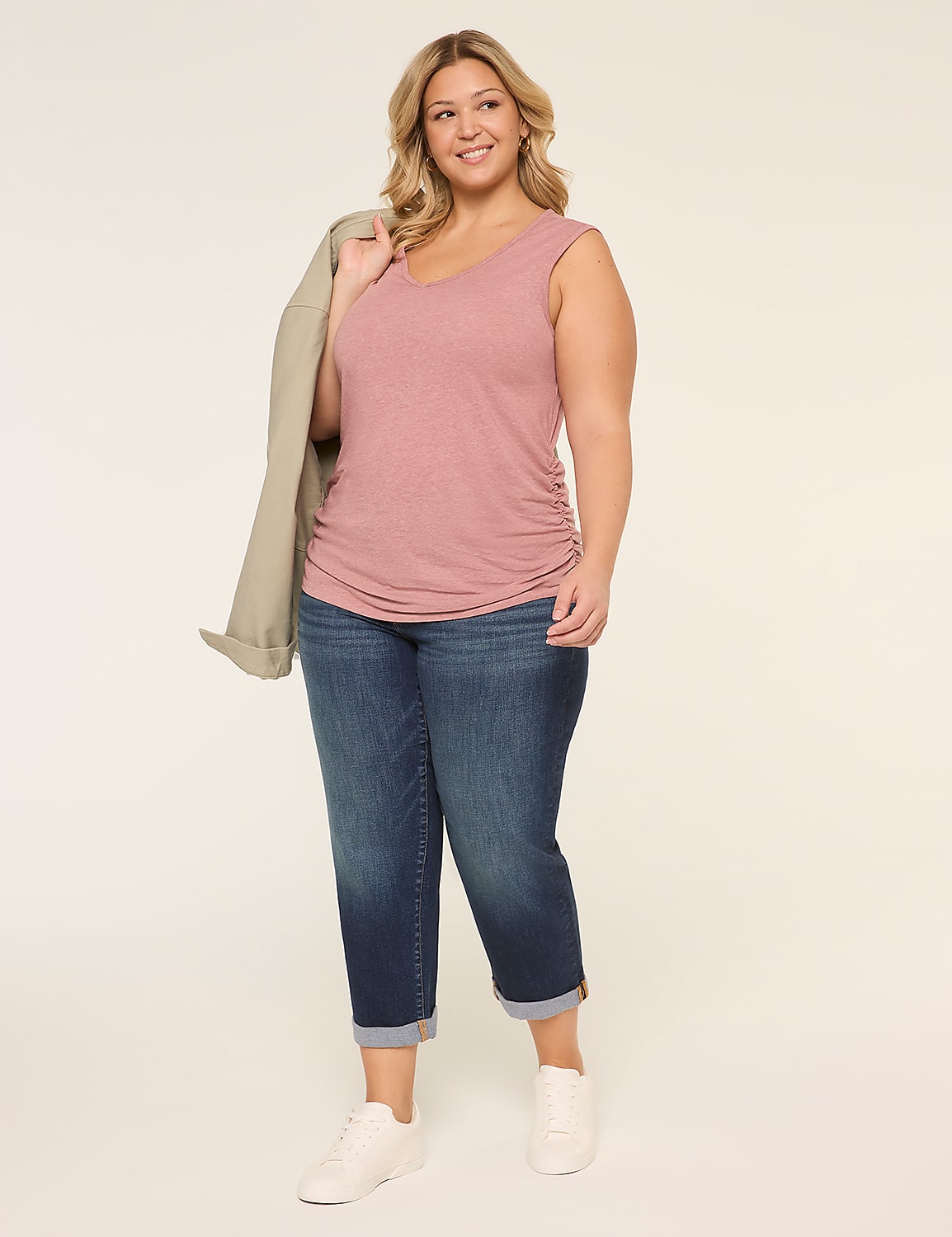 V-Neck Side-Ruched Burnout Tank Product Image 3