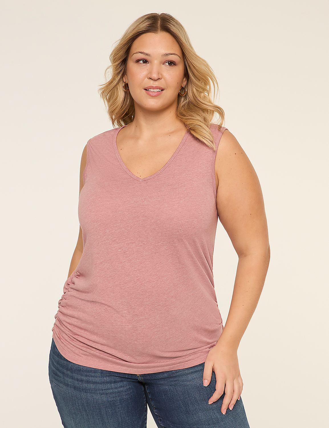 V-Neck Side-Ruched Burnout Tank Product Image 1