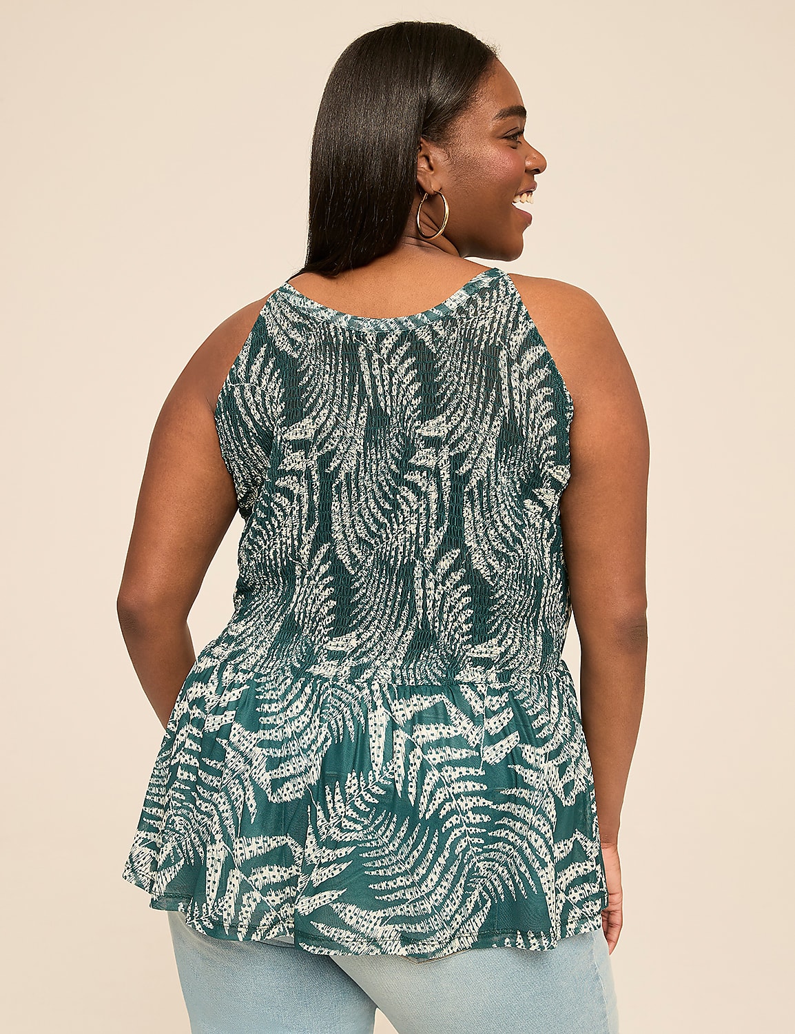Mesh Halter-Neck Smocked Peplum Top Product Image 2