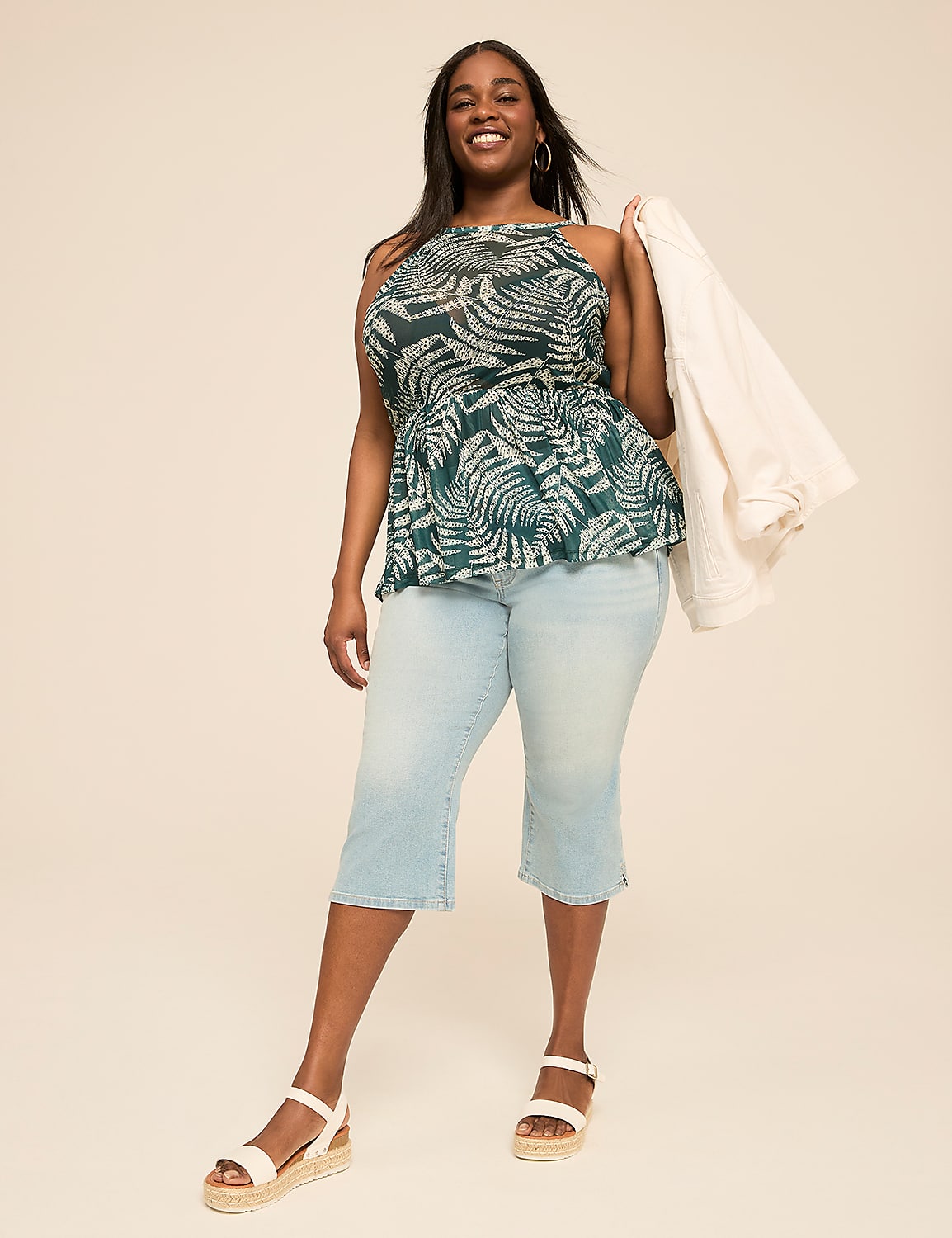 Mesh Halter-Neck Smocked Peplum Top Product Image 3