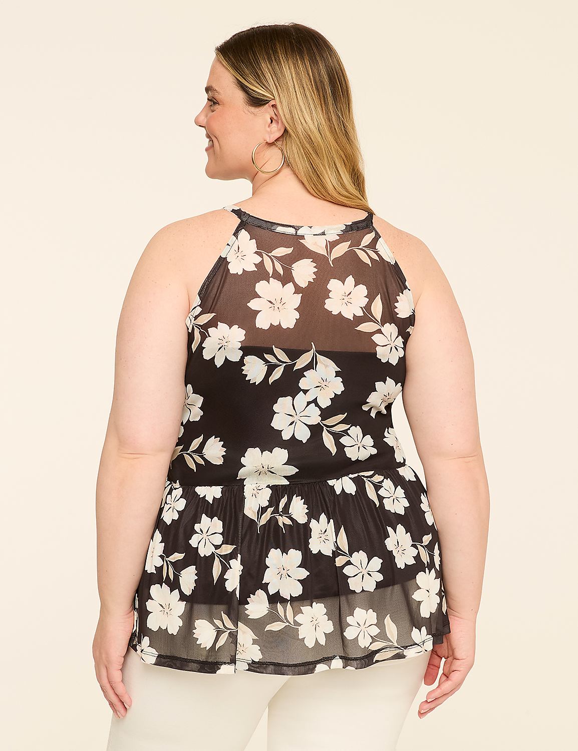 Mesh Halter-Neck Smocked Peplum Top Product Image 8
