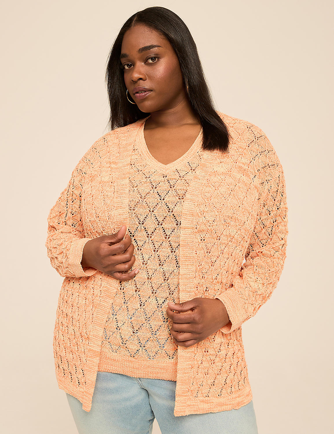 Open-Front Stitch Cardigan Product Image 1