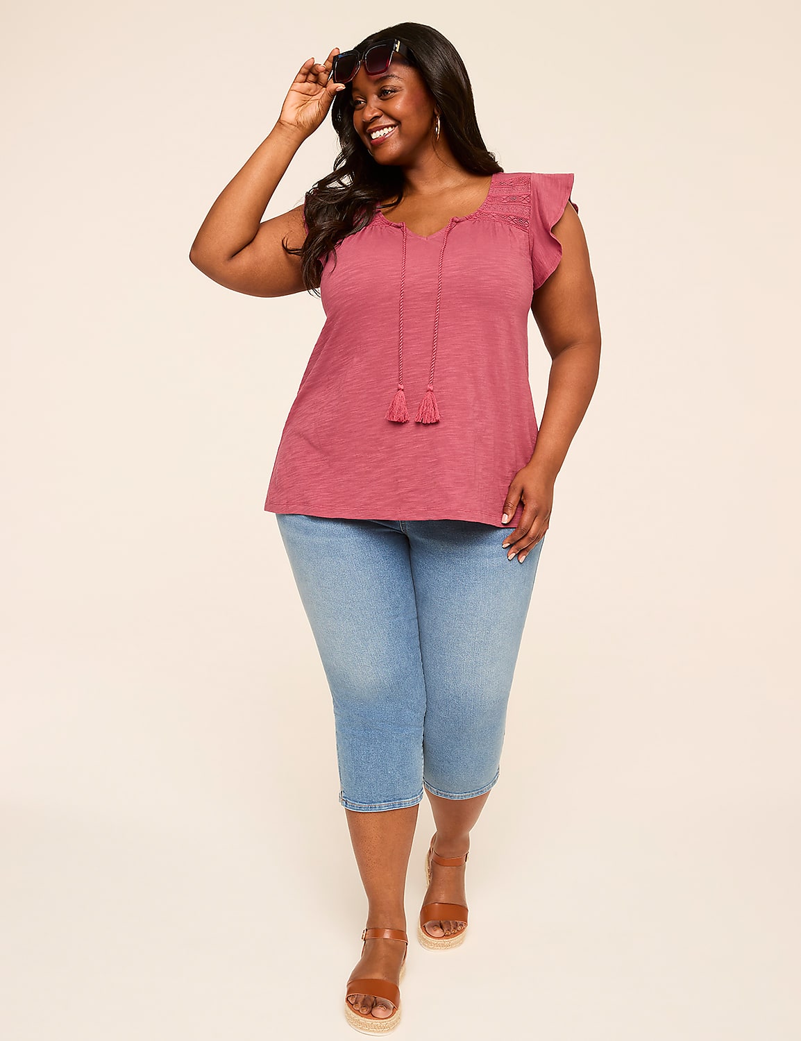 Flutter-Sleeve Lace-Trim Top Product Image 3