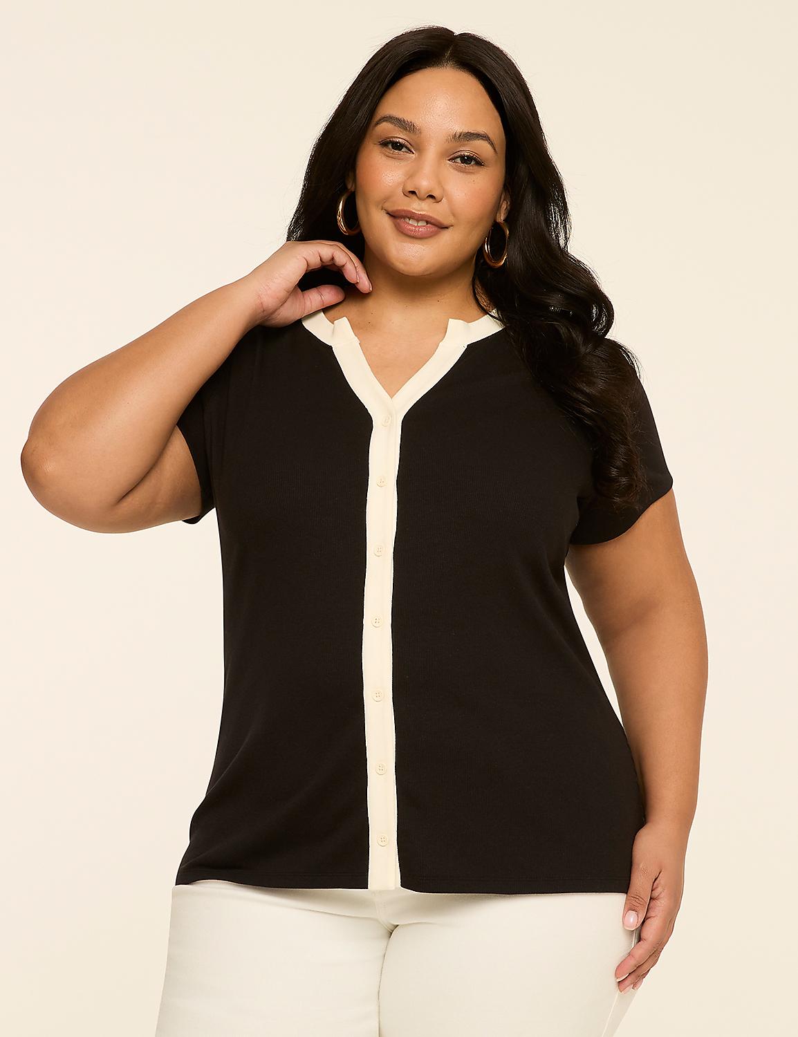 Ribbed Button-Front Top Product Image 1
