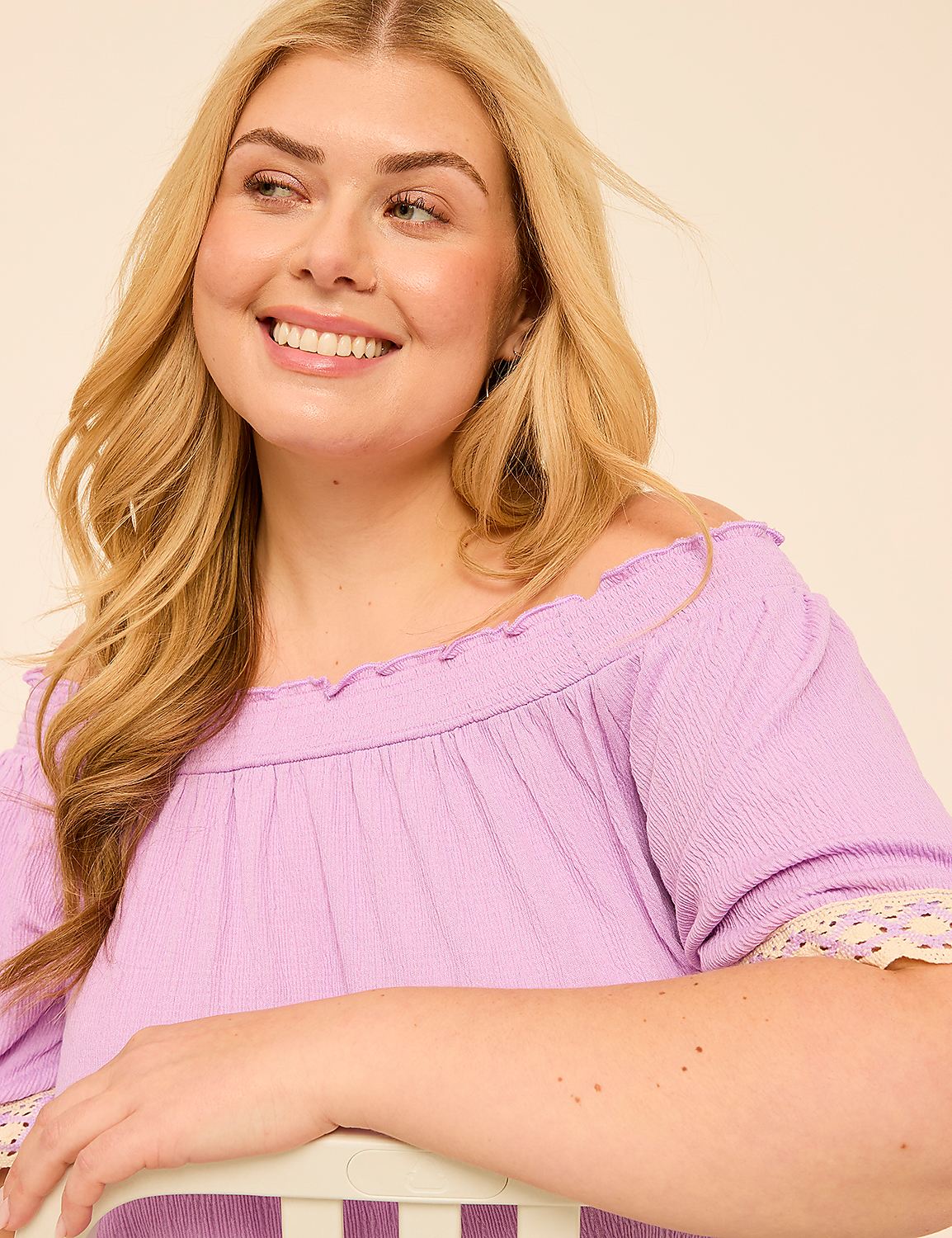 Off-The-Shoulder Crochet-Sleeve Top Product Image 4