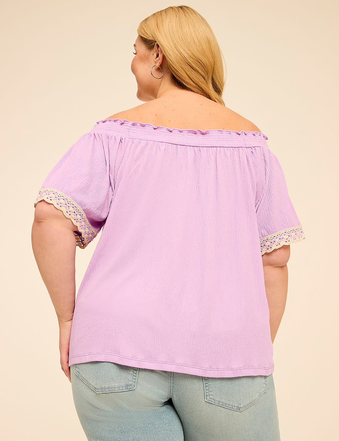 Off-The-Shoulder Crochet-Sleeve Top Product Image 2