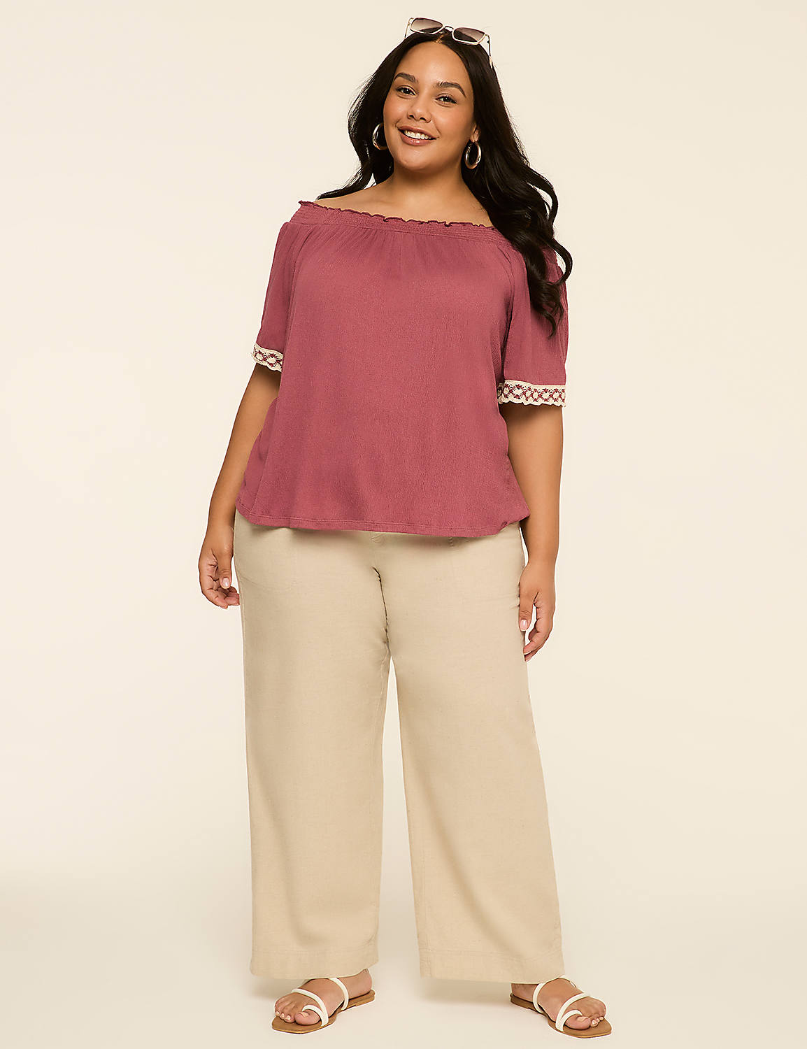 Off-The-Shoulder Crochet-Sleeve Top Product Image 3