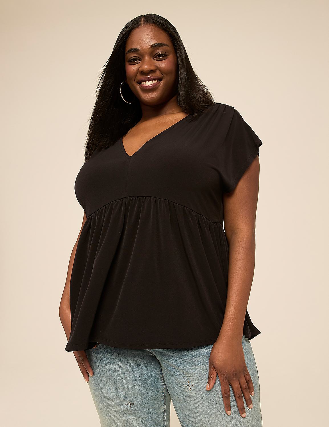 Cap-Sleeve Babydoll Top Product Image 1