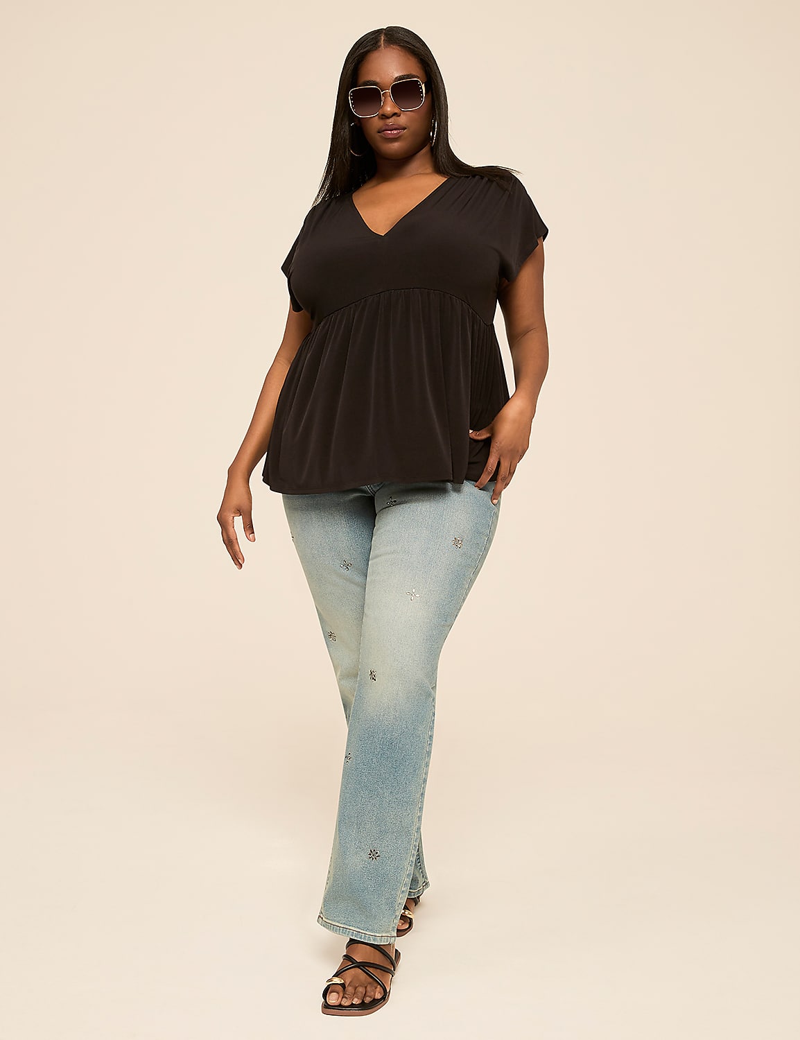 Cap-Sleeve Babydoll Top Product Image 3