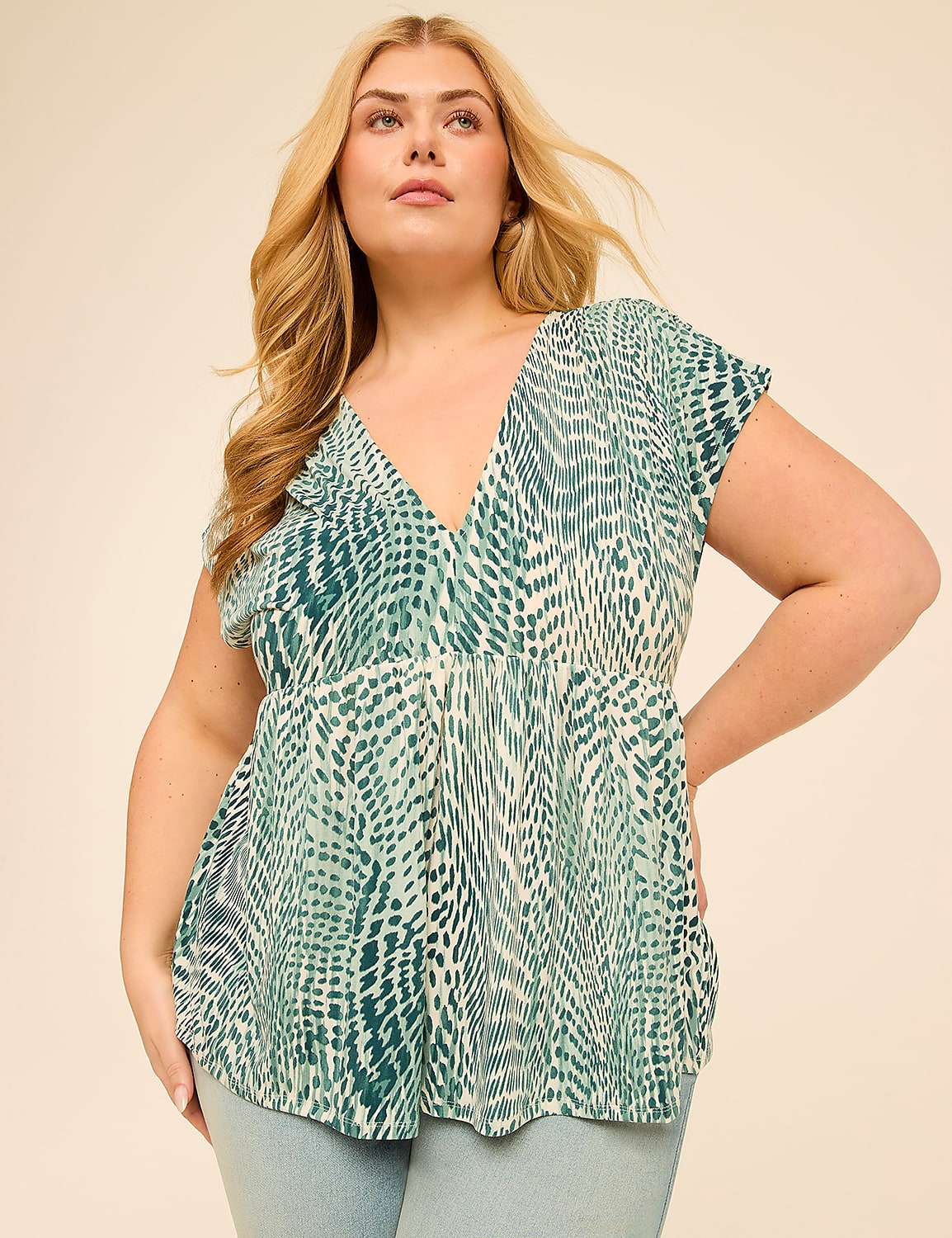 Cap-Sleeve Babydoll Top Product Image 1