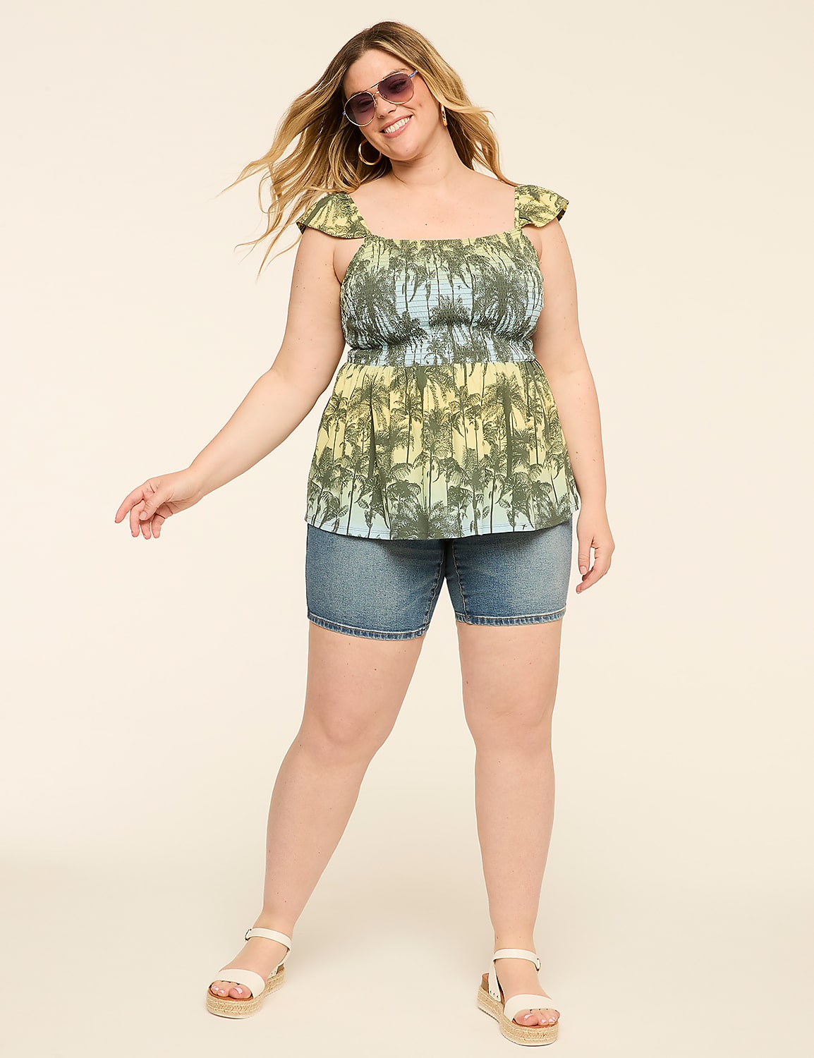 Eyelet-Sleeve Smocked Peplum Top Product Image 5