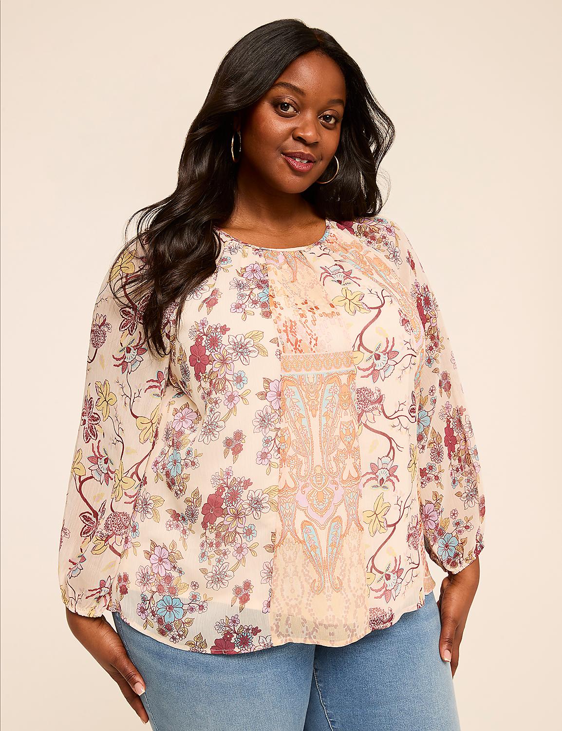 Bracelet-Sleeve Paneled Popover Blouse Product Image 1