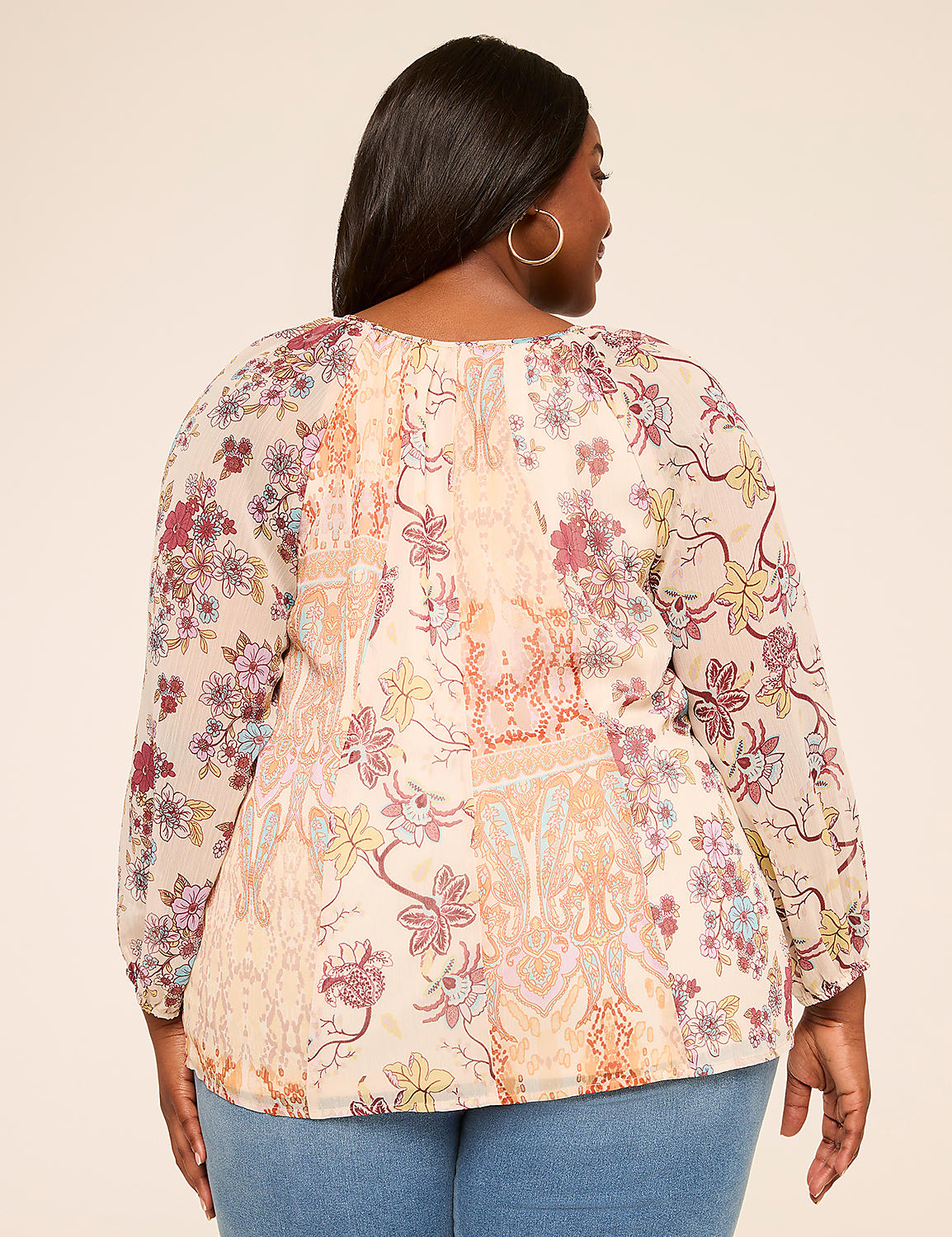 Bracelet-Sleeve Paneled Popover Blouse Product Image 2