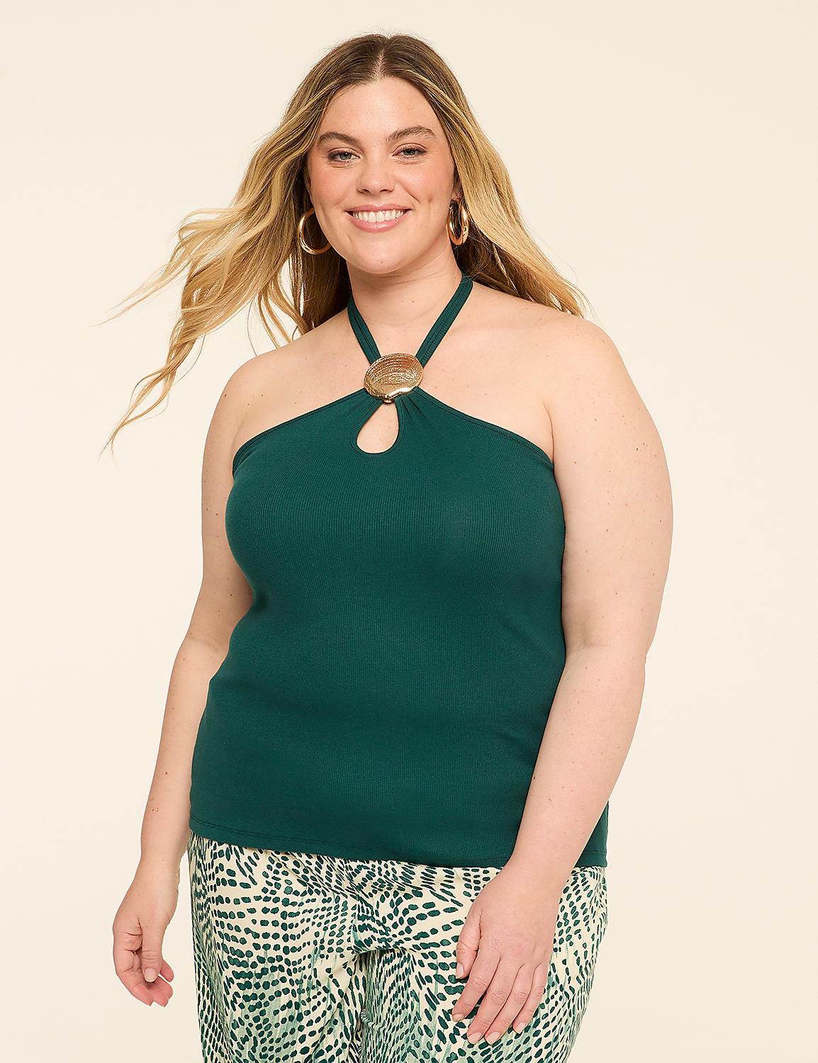 Seashell-Detail Ribbed Halter Top Product Image 1