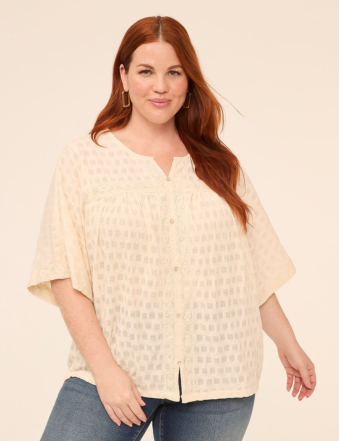 Button-Front Lace-Trim Top Product Image 1