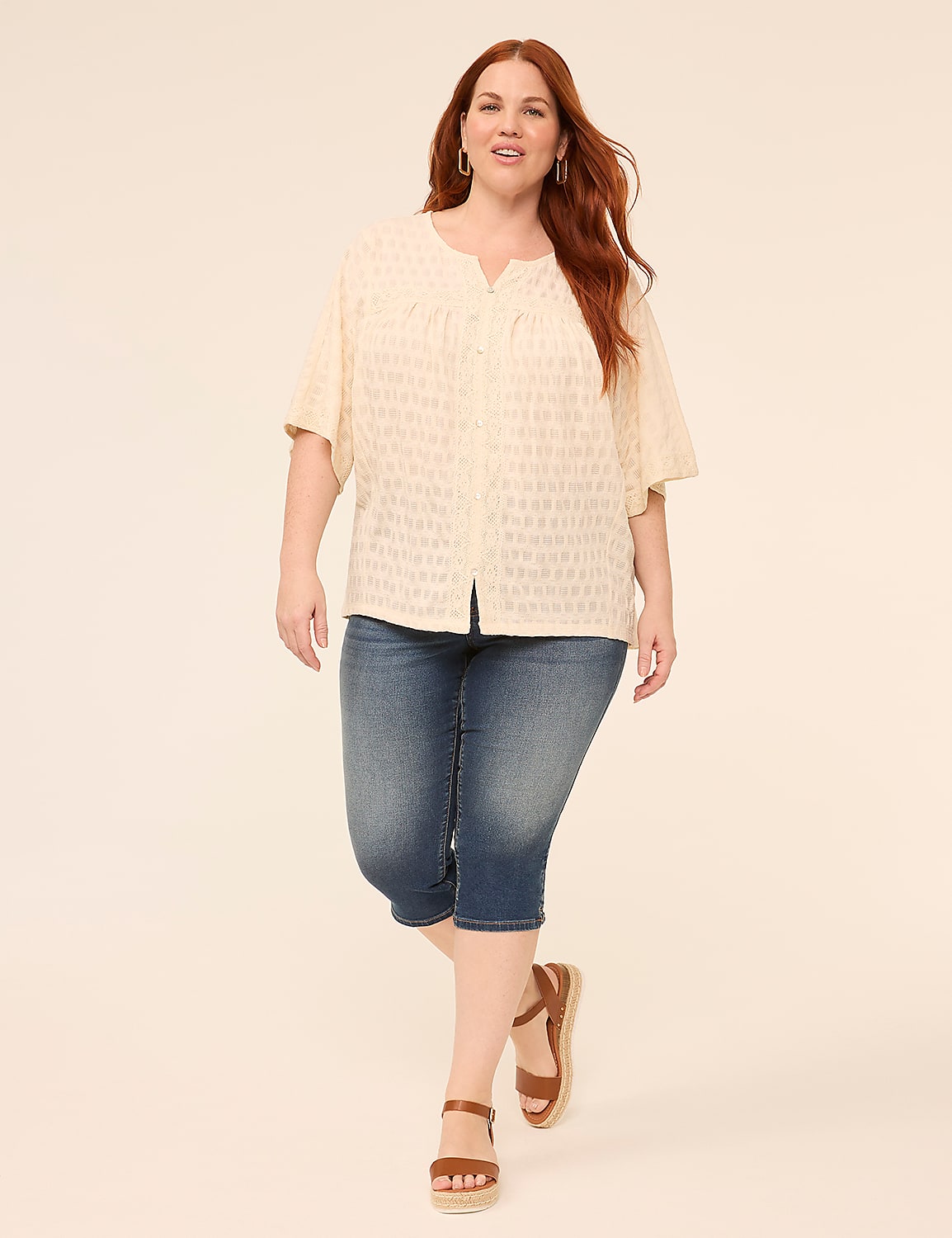 Button-Front Lace-Trim Top Product Image 3