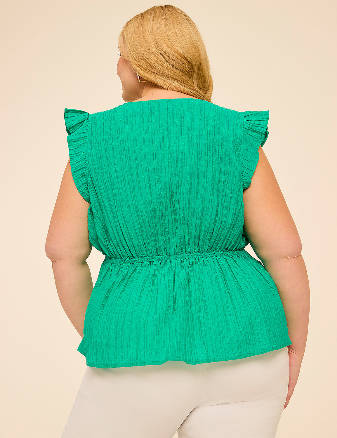 Ruffle-Sleeve Tie-Neck Peplum Top Product Image 2