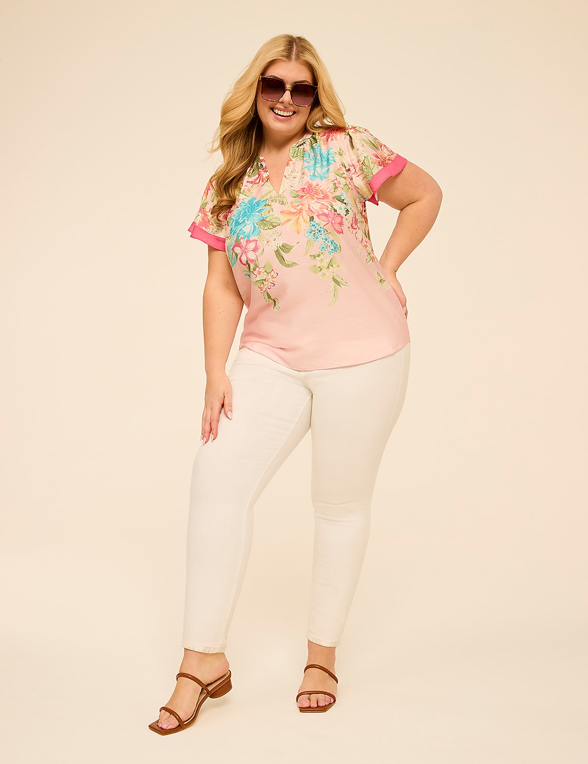 Flutter-Sleeve Split-Neck Popover Top Product Image 3