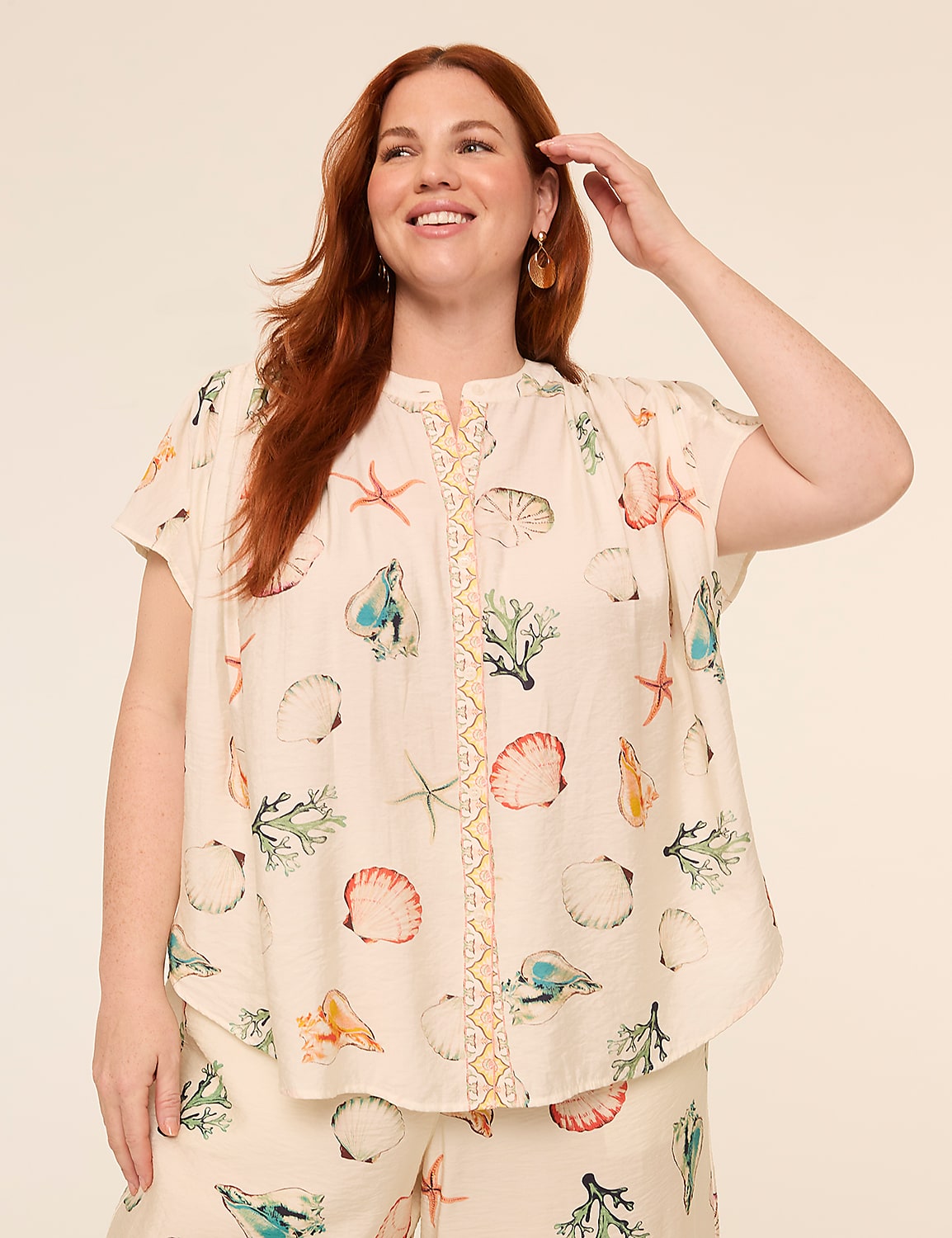 Flutter-Sleeve Button-Front Popover Blouse Product Image 1
