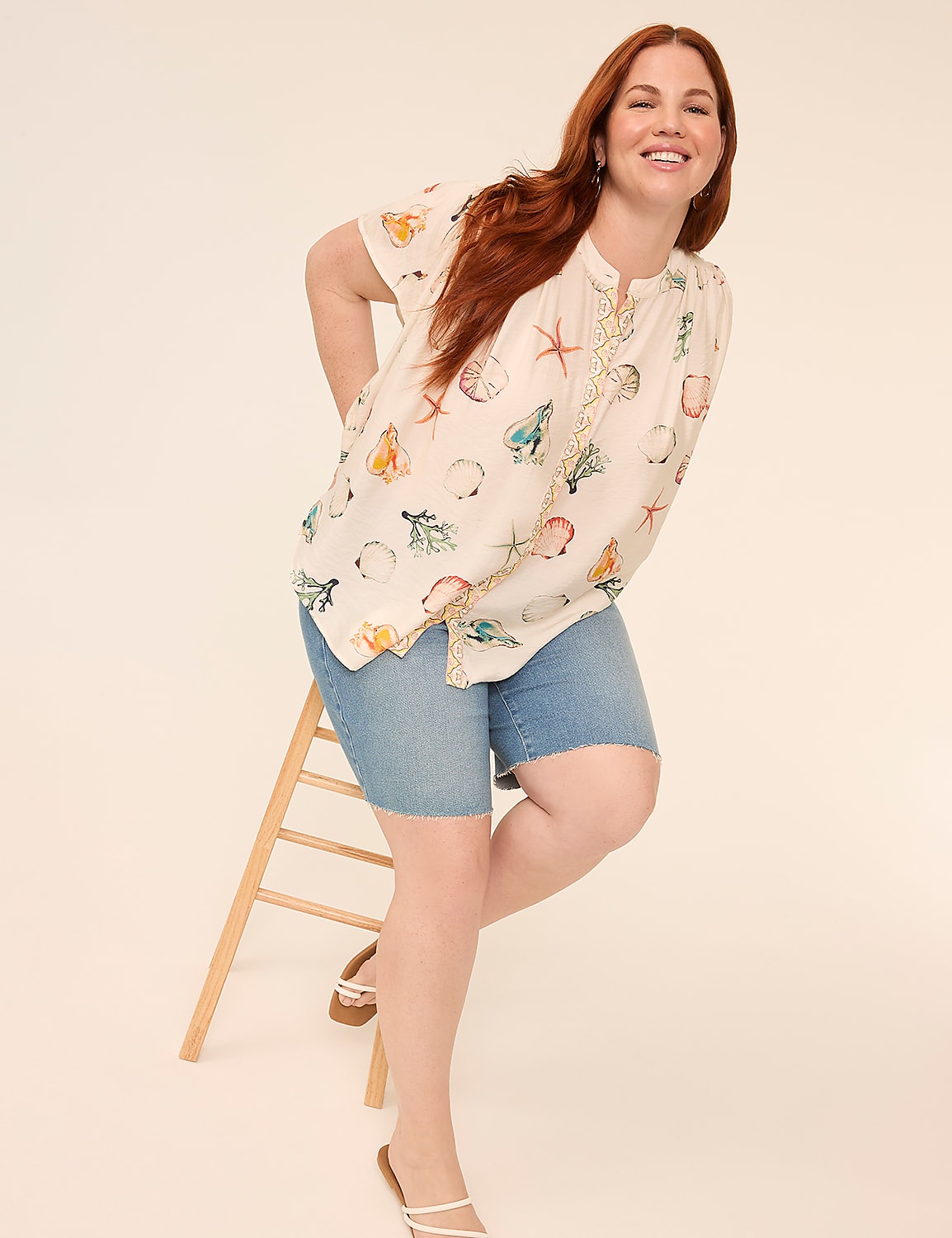 Flutter-Sleeve Button-Front Popover Blouse Product Image 4