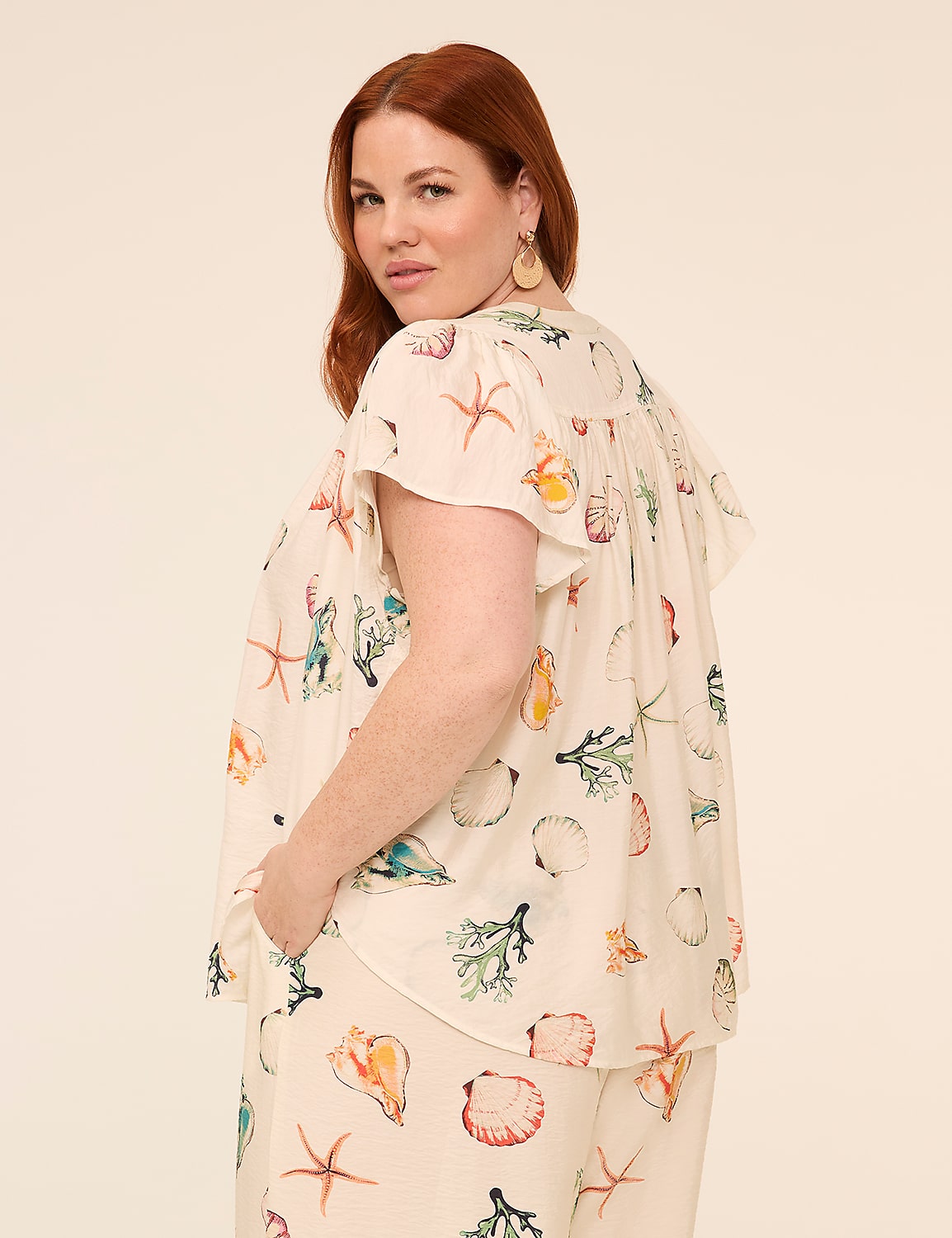 Flutter-Sleeve Button-Front Popover Blouse Product Image 2