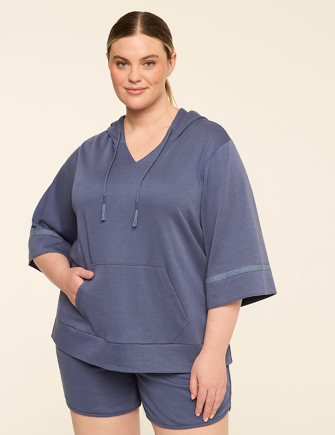 LIVI French Terry Crochet-Trim Hoodie Product Image 1