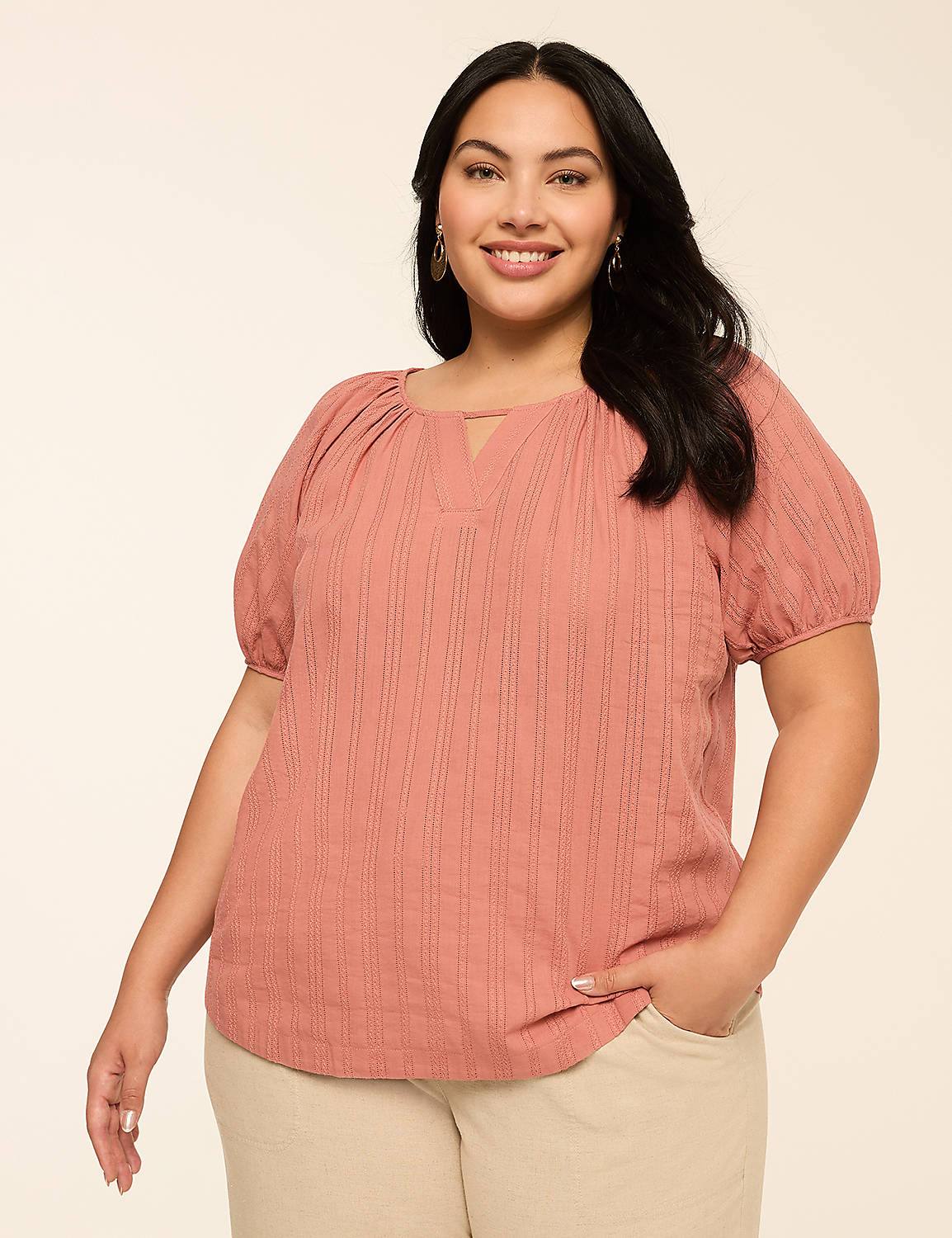 Puff-Sleeve Keyhole Top Product Image 1