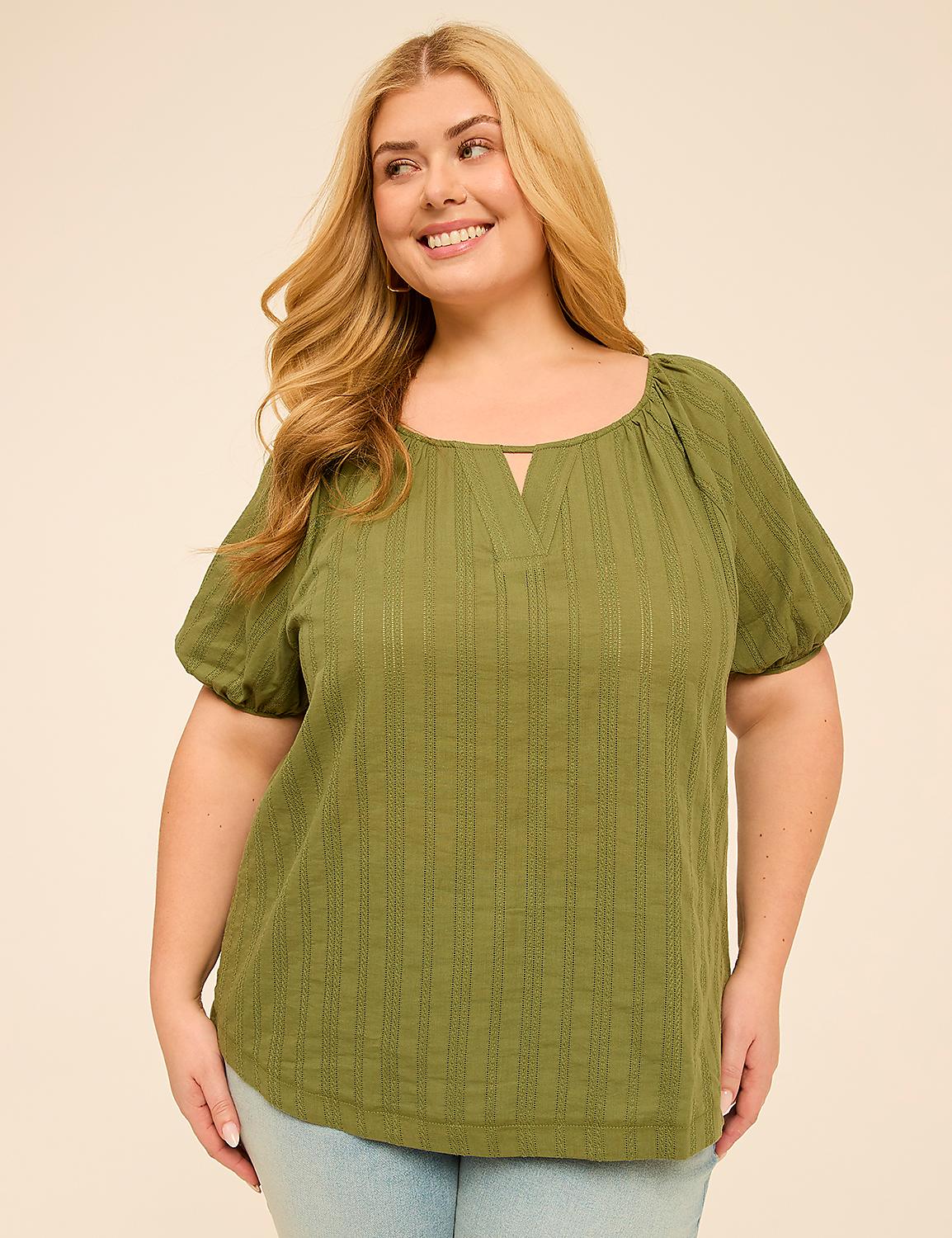Puff-Sleeve Keyhole Top Product Image 1