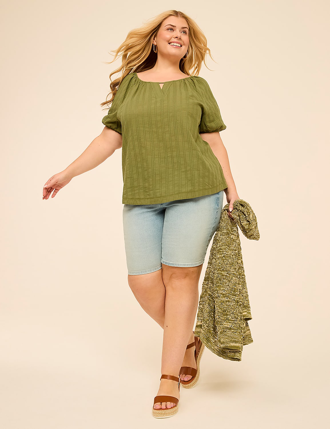Puff-Sleeve Keyhole Top Product Image 3