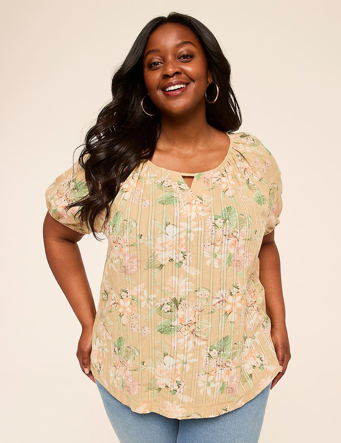 Puff-Sleeve Keyhole Top Product Image 1