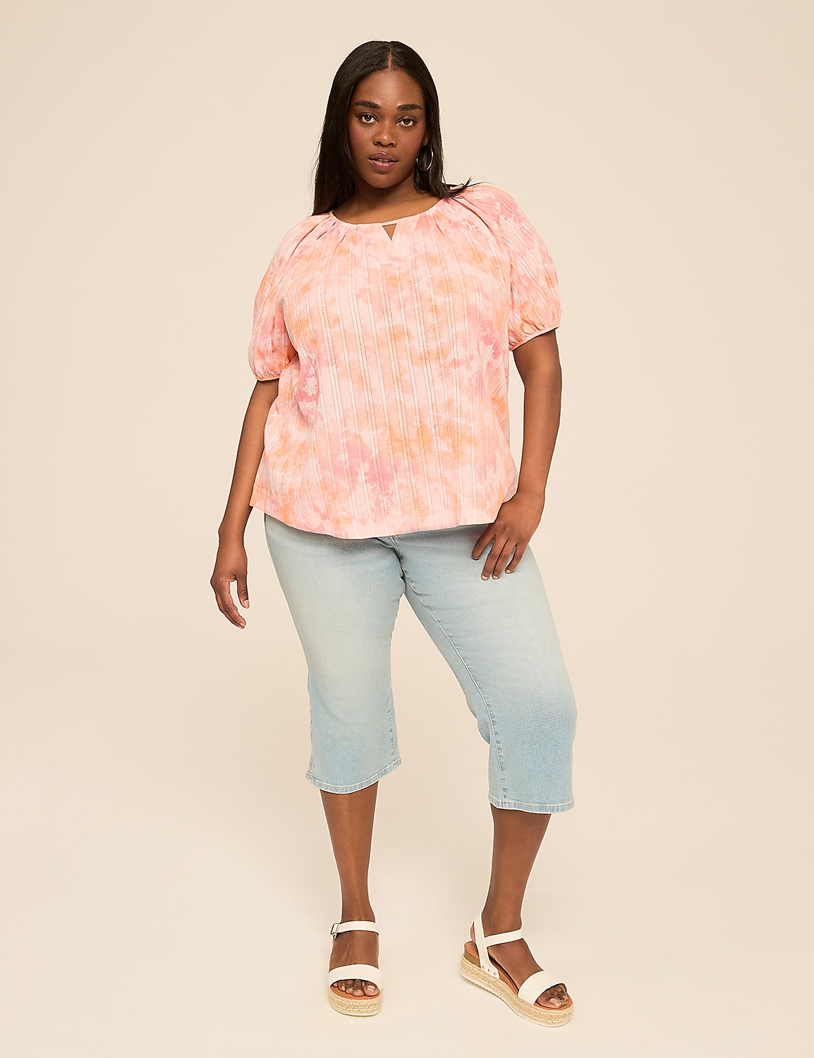 Puff-Sleeve Keyhole Top Product Image 3