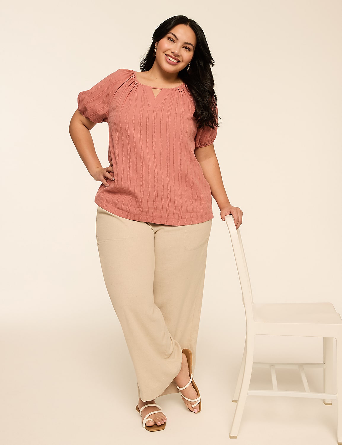 Puff-Sleeve Keyhole Top Product Image 3