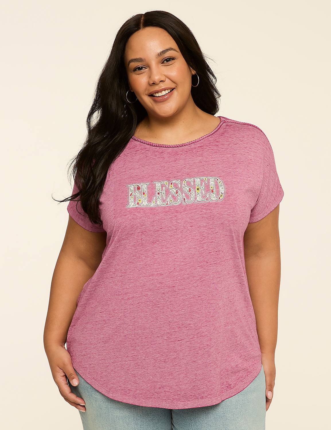 Braided-Neck Blessed Graphic Tee Product Image 1
