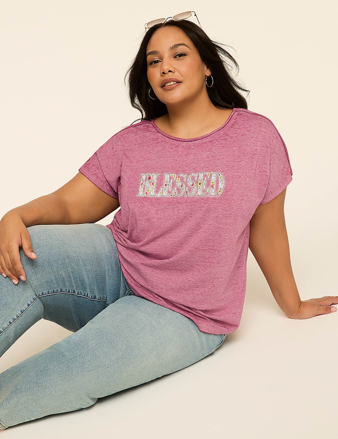 Braided-Neck Blessed Graphic Tee Product Image 3