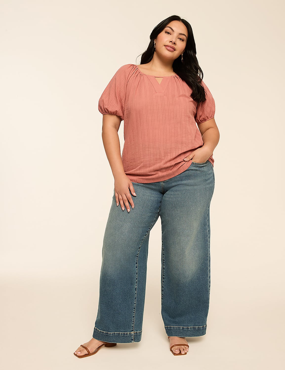 Puff-Sleeve Keyhole Top Product Image 5
