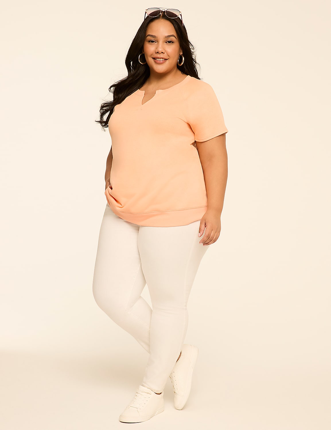 Short-Sleeve Notch-Neck Sweatshirt Product Image 3