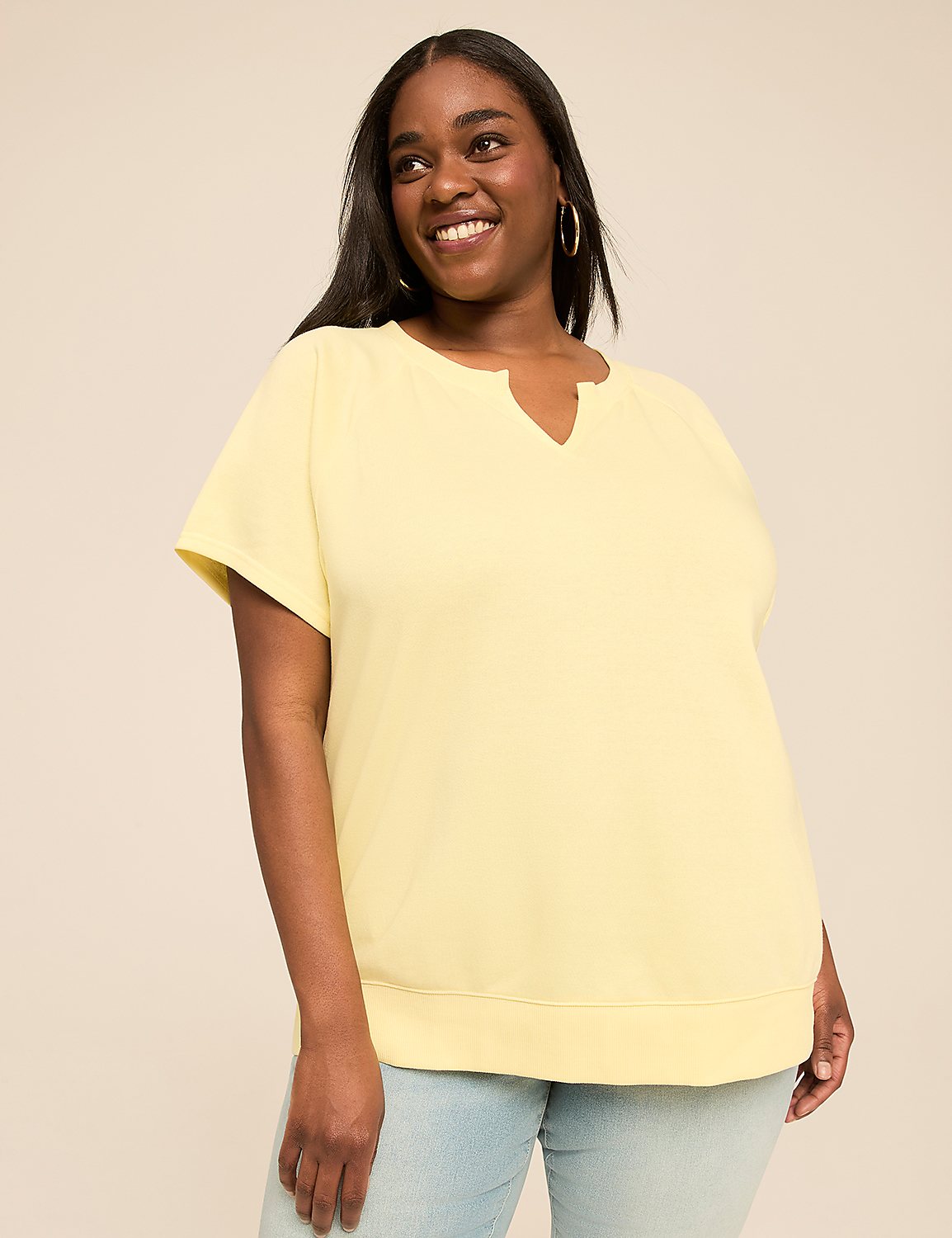 Short-Sleeve Notch-Neck Sweatshirt Product Image 1
