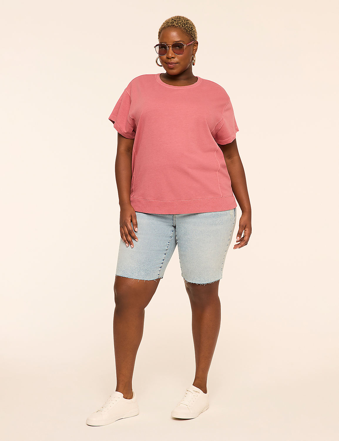 Short-Sleeve French Terry Sweatshirt | LaneBryant