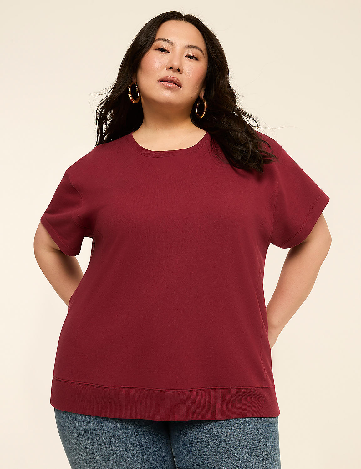 Short-Sleeve French Terry Sweatshirt | LaneBryant