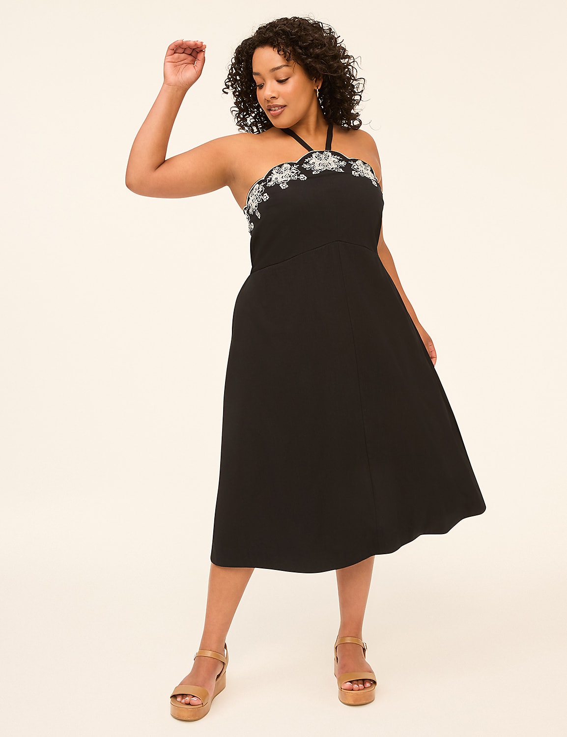 Embroidered Halter-Neck Midi Dress Product Image 1