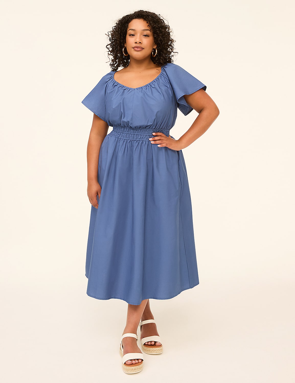 poplin smock midi dress Black Plus Poplin V Neck Tiered Midi Smock Dress