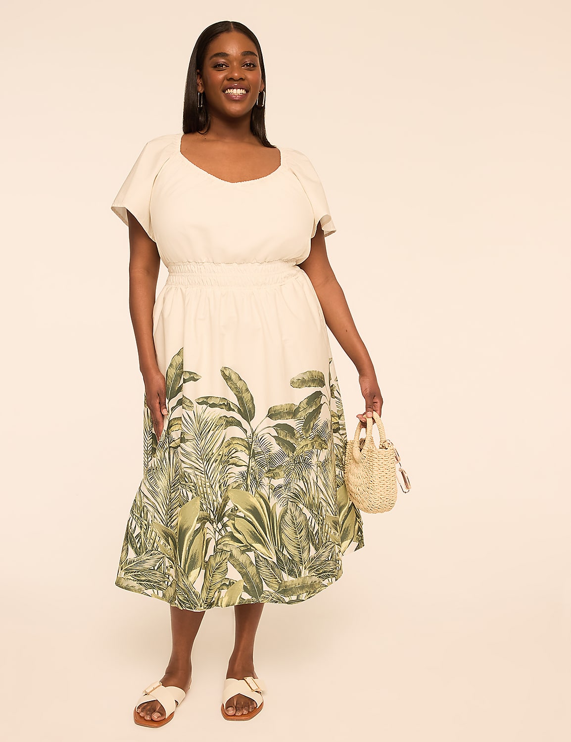 Smocked-Waist Poplin Midi Dress Product Image 1