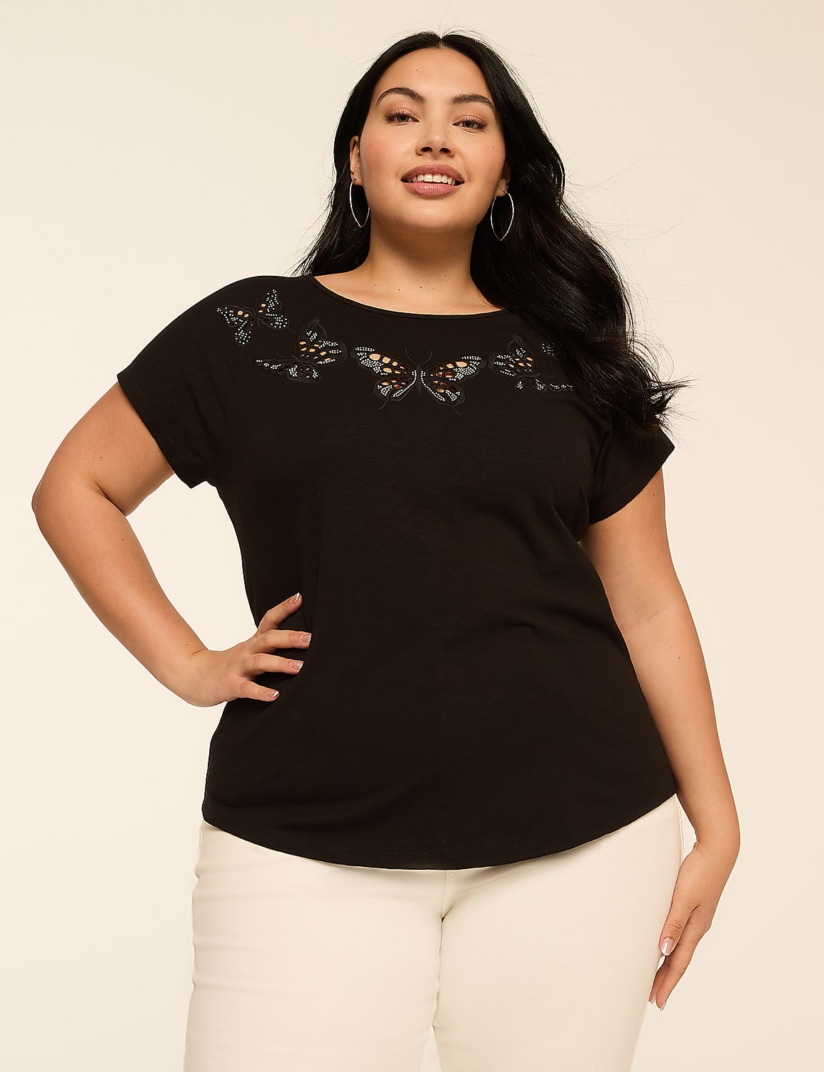 Embroidered Butterflies Graphic Tee Product Image 1