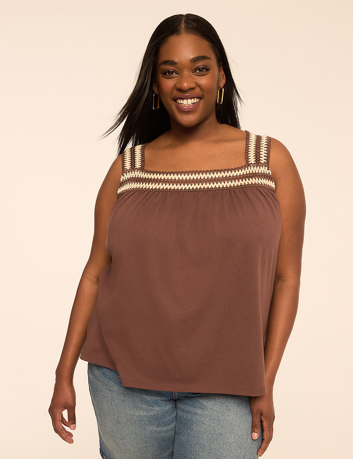 Square-Neck Crochet-Trim Tank Product Image 1